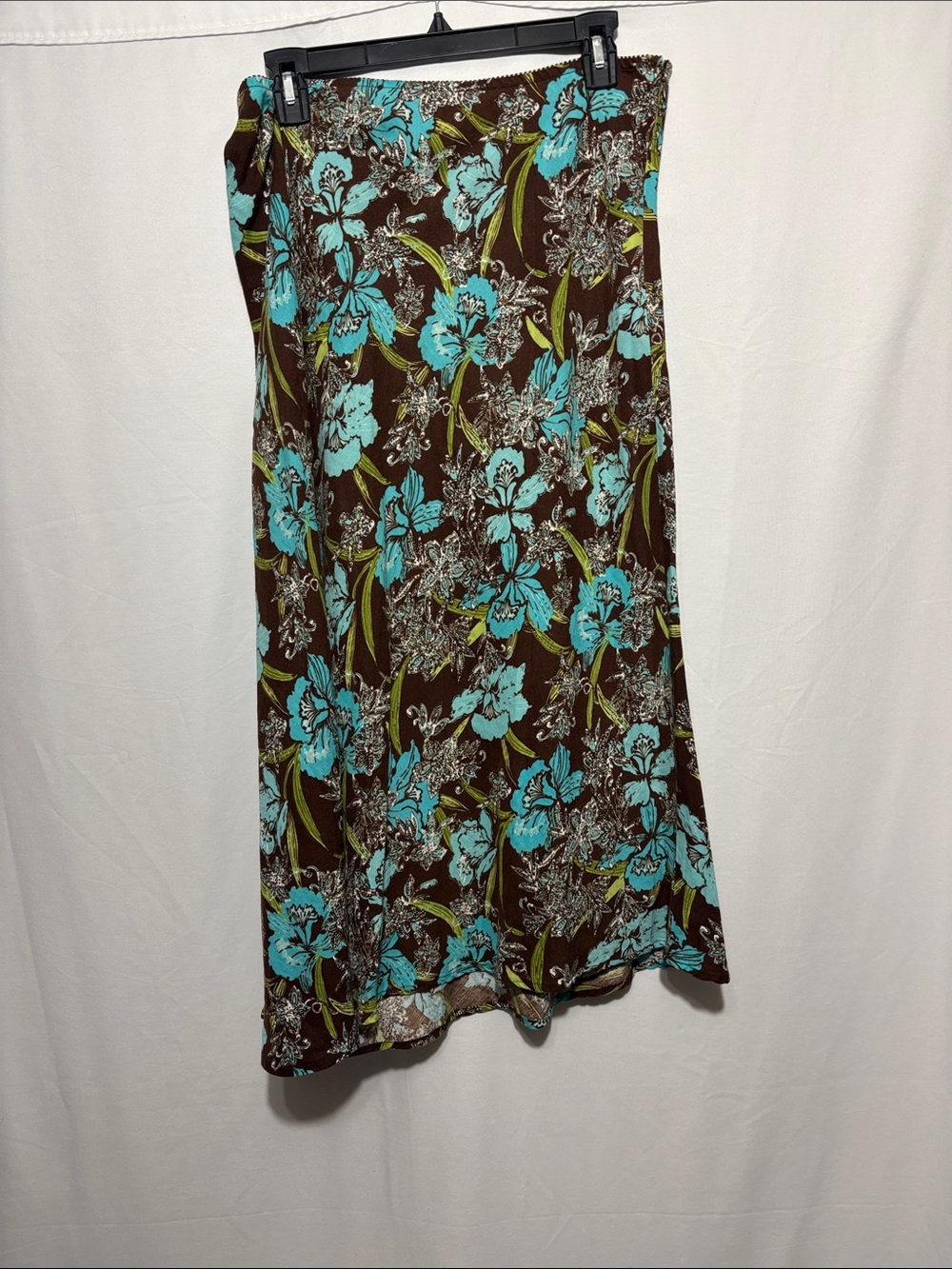 croft & barrow Brown Floral Midi Skirt with Teal and Lime Accents
